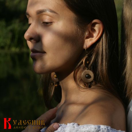 Серьги "Полли" - из древесины американского ореха с тигровым глазом