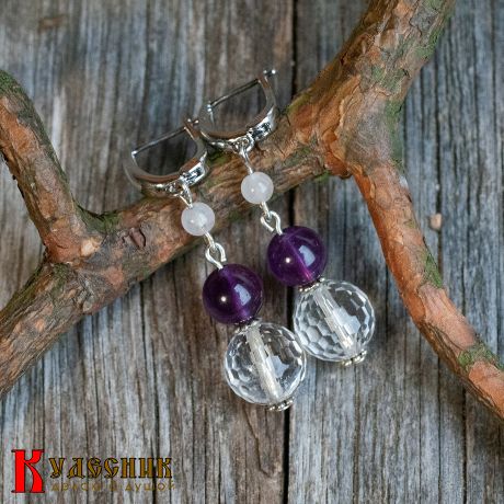 Серьги "Меридиан" - из горного хрусталя и аметиста