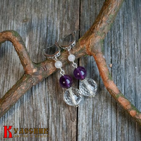 Серьги "Меридиан" - из горного хрусталя и аметиста
