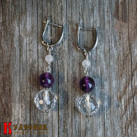Серьги "Меридиан" - из горного хрусталя и аметиста