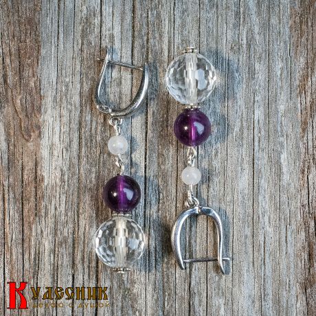Серьги "Меридиан" - из горного хрусталя и аметиста