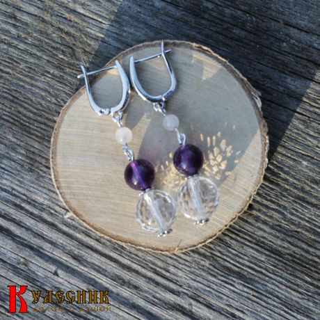 Серьги "Меридиан" - из горного хрусталя и аметиста