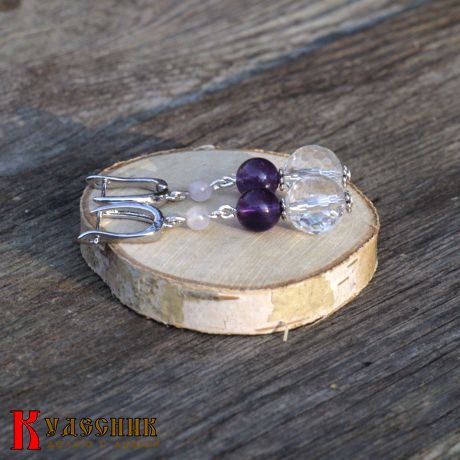 Серьги "Меридиан" - из горного хрусталя и аметиста