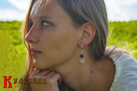 Серьги "Меридиан" - из горного хрусталя и аметиста