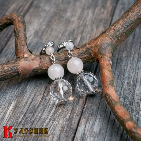 Серьги "Меридиан" - из горного хрусталя и розового кварца