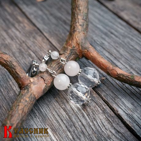 Серьги "Меридиан" - из горного хрусталя и розового кварца