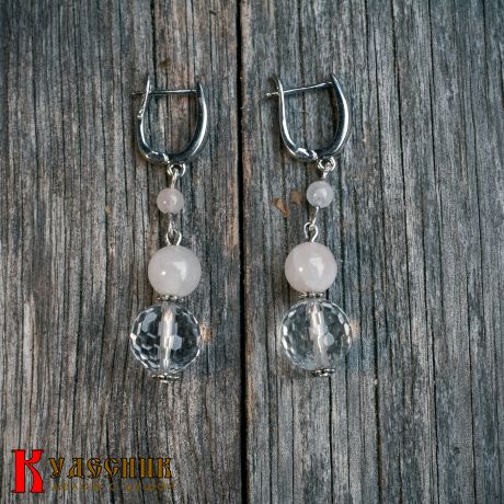 Серьги "Меридиан" - из горного хрусталя и розового кварца
