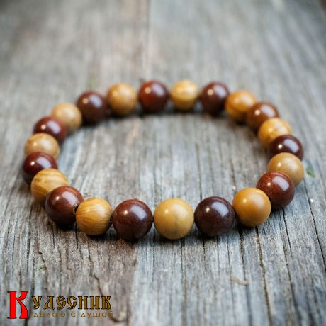 Браслет "Кофе со сливками" из яшмы и бычьего глаза