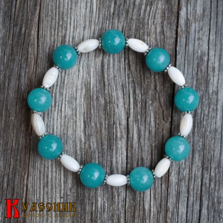 Браслет "Бриз" - из амазонита и ракушечника