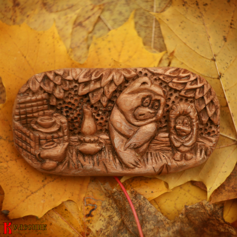 Заколка "Ёжик в тумане" - из древесины липы