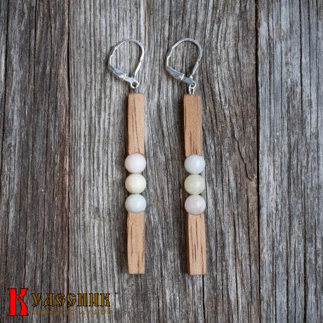 Серьги "Пастель" - из древесины манго с бериллом