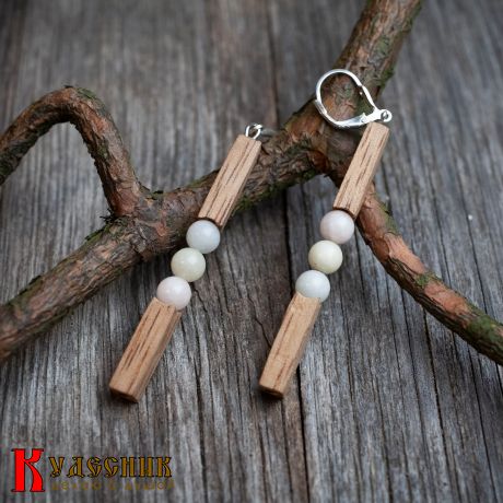 Серьги "Пастель" - из древесины манго с бериллом