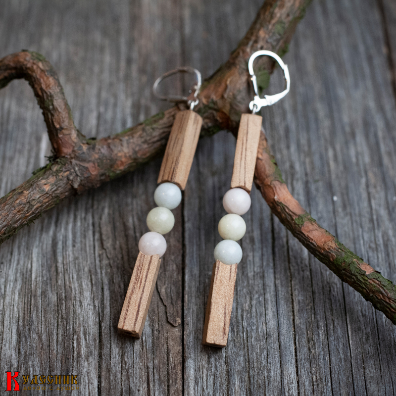 Серьги "Пастель" - из древесины манго с бериллом