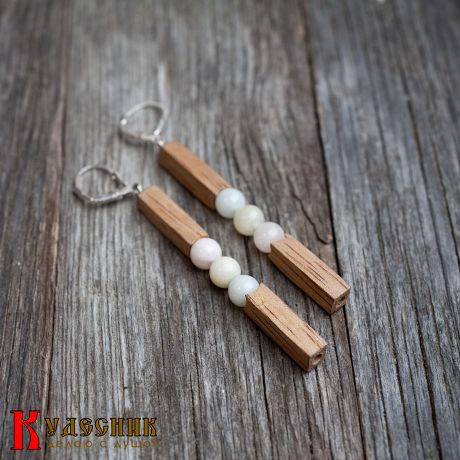 Серьги "Пастель" - из древесины манго с бериллом