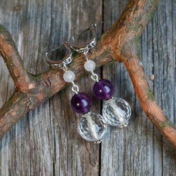 Серьги "Меридиан" - из горного хрусталя и аметиста