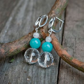 Серьги "Меридиан" - из горного хрусталя и амазонита