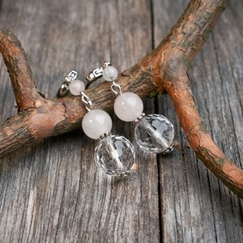 Серьги "Меридиан" - из горного хрусталя и розового кварца