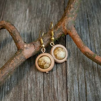 Серьги "Дюна" - из древесины груши с яшмой