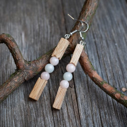 Серьги "Акварель" - из красного дерева с бериллом