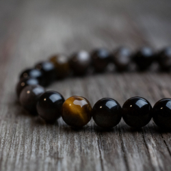Браслет "Сила ночи" - из серебристого обсидиана и тигрового глаза