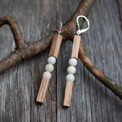 Серьги "Пастель" - из древесины манго с бериллом